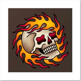 Old Salt American Traditional Flaming Skull Posters and Art